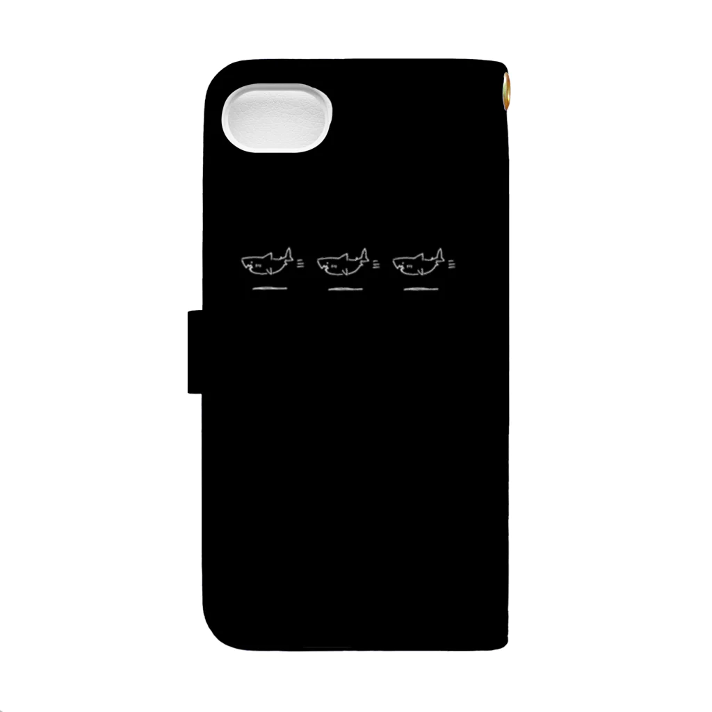 描いたものグッズ化置き場のむてきの空飛ぶサメちゃん手帳型ケース（黒／小さめサイズ用） Book-Style Smartphone Case :back