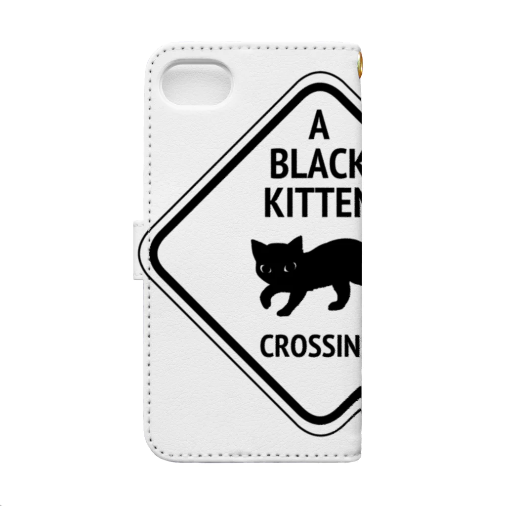 nya-mew（ニャーミュー）のちっこい黒猫通ります！ Book-Style Smartphone Case :back