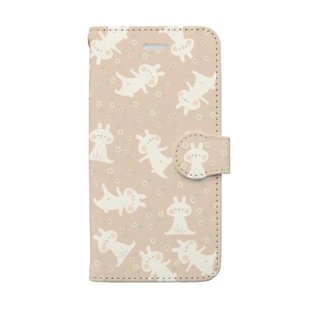 ＊momochy shop＊のお花とうさぎ(ピンク) Book-Style Smartphone Case