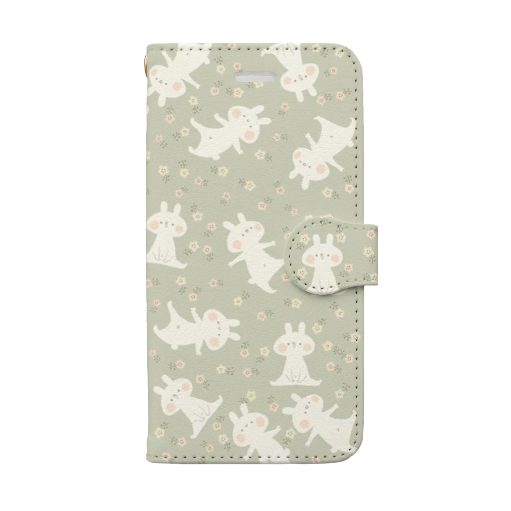 ＊momochy shop＊のお花とうさぎ(ミント) Book-Style Smartphone Case