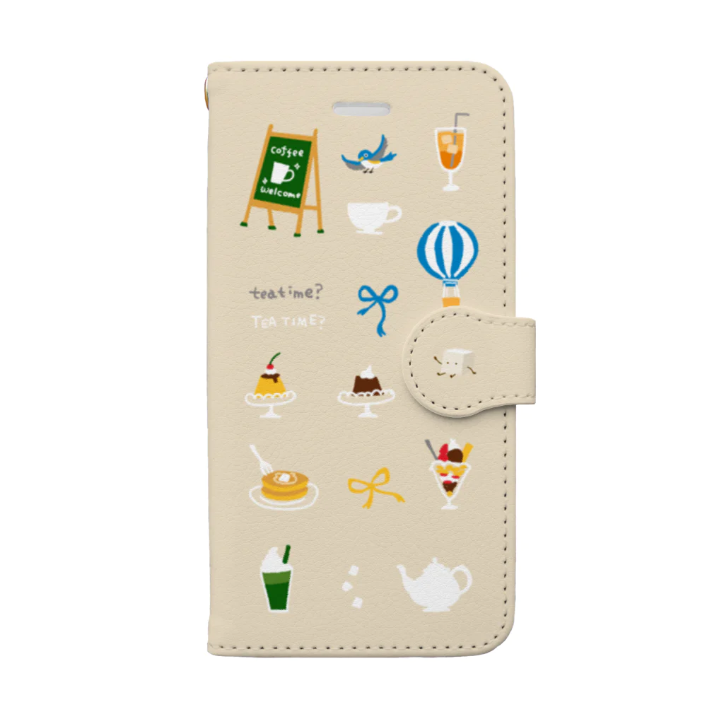 喫茶角砂糖の喫茶店柄（クリーム） Book-Style Smartphone Case