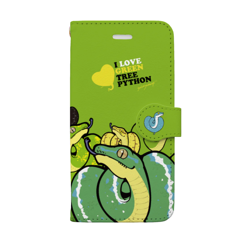 HERP MODA by ヤマモトナオキのグリーンパイソンGREEN Book-Style Smartphone Case