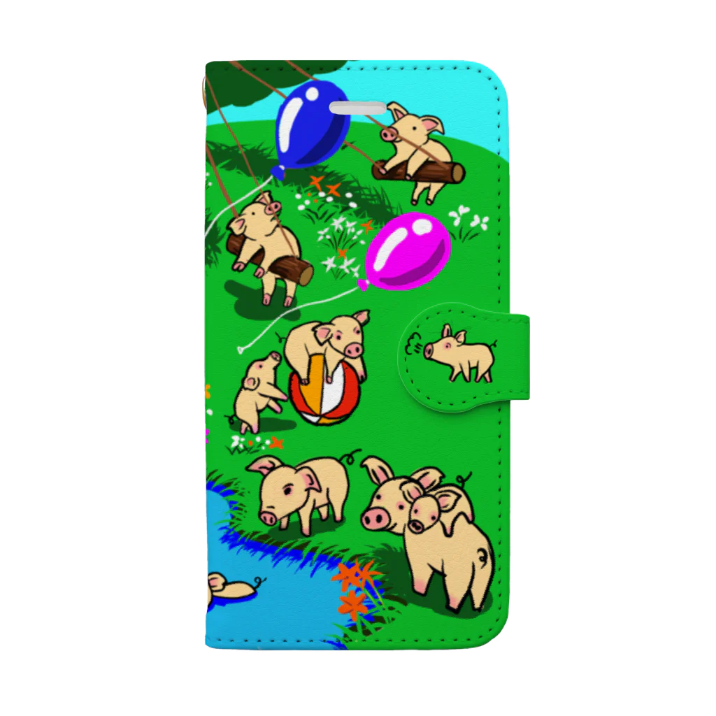 momosakuのThe piglets land Book-Style Smartphone Case