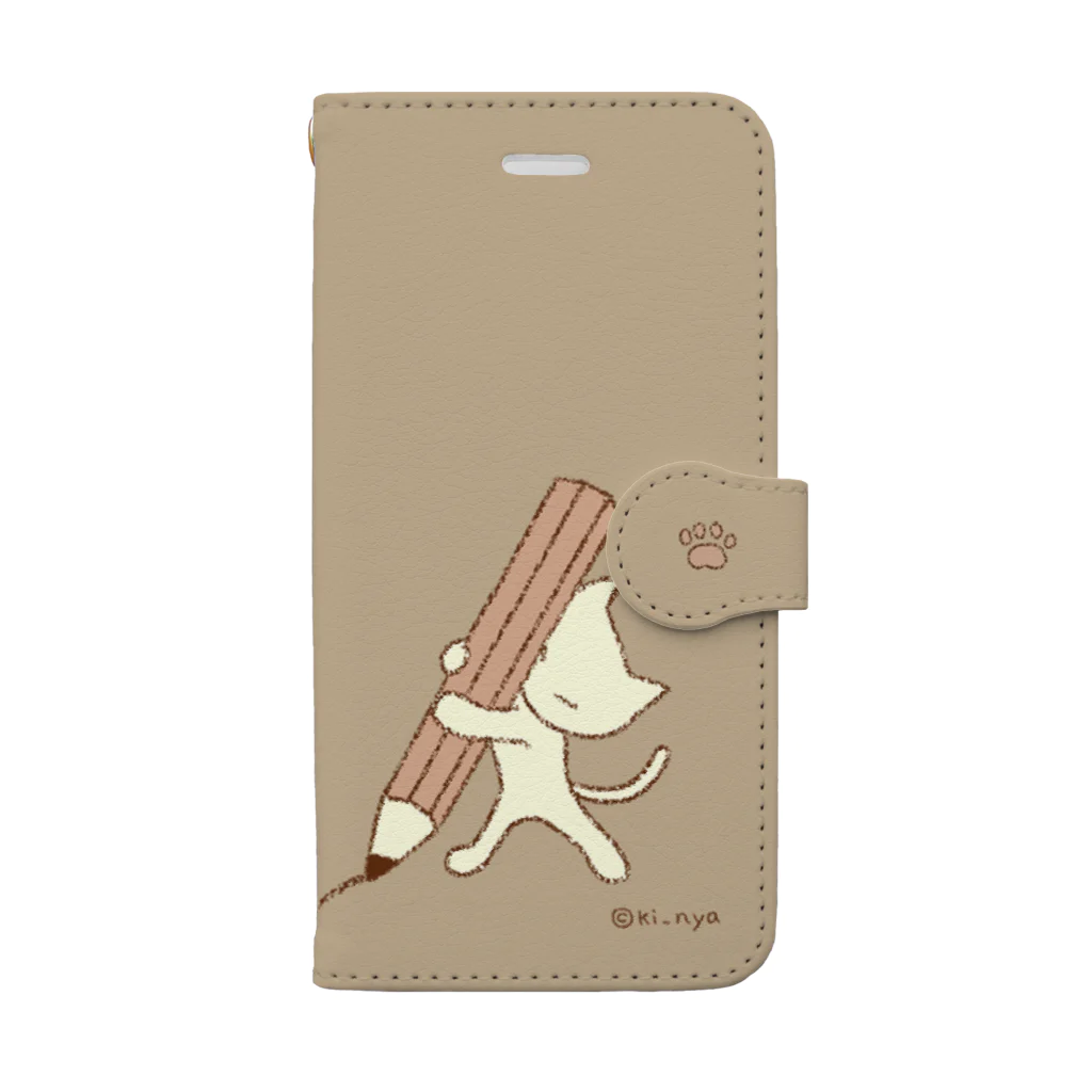 キーニャニャ！のえんぴつねこ（カフェオレ） Book-Style Smartphone Case