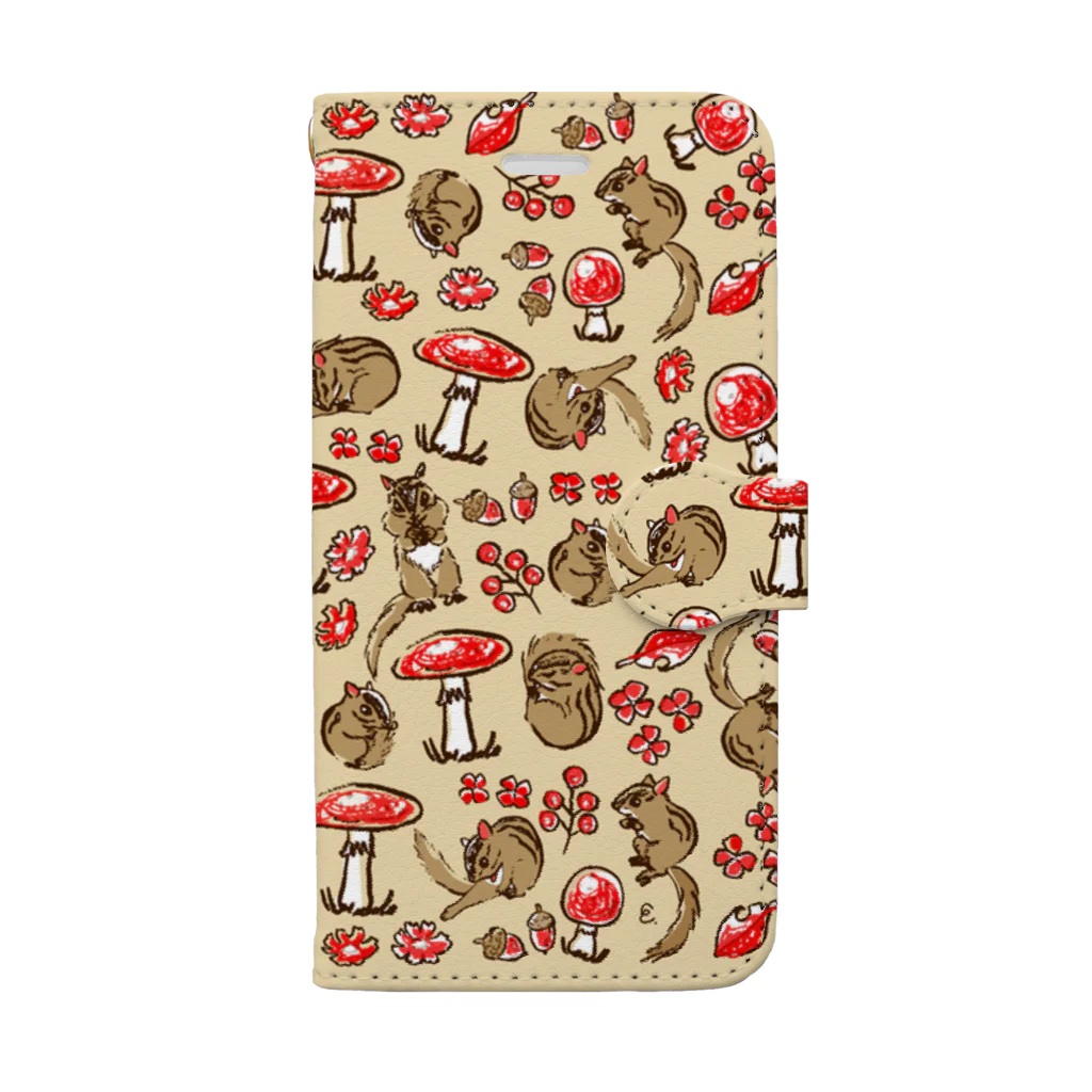 “little shop”福士悦子のキノコとシマリス Book-Style Smartphone Case