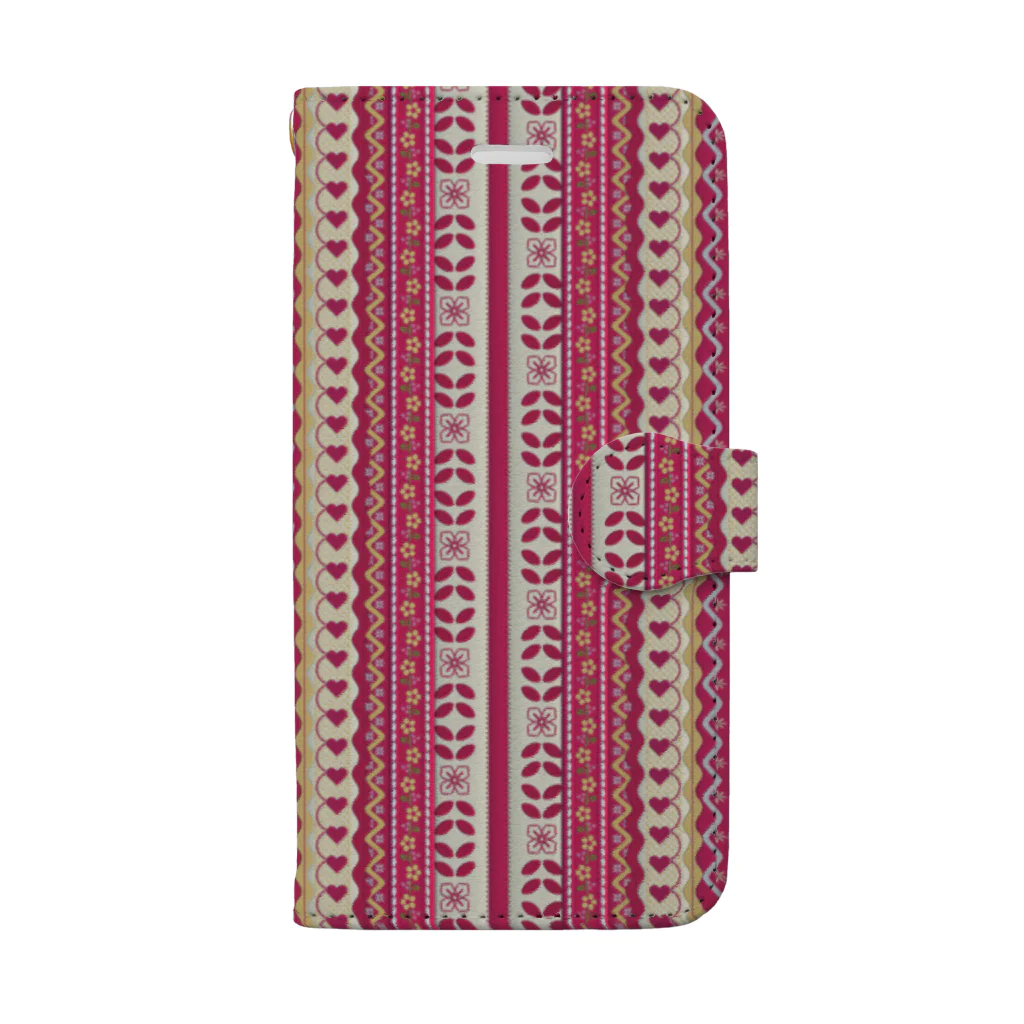 La Novia Hermosaの民族衣装の乙女スマホケース　刺繍　レース　ヴィンテージ　クラシック　アンティーク　フラワー　ハート　 フラワー　花柄　ハート レッド　赤 Book-Style Smartphone Case