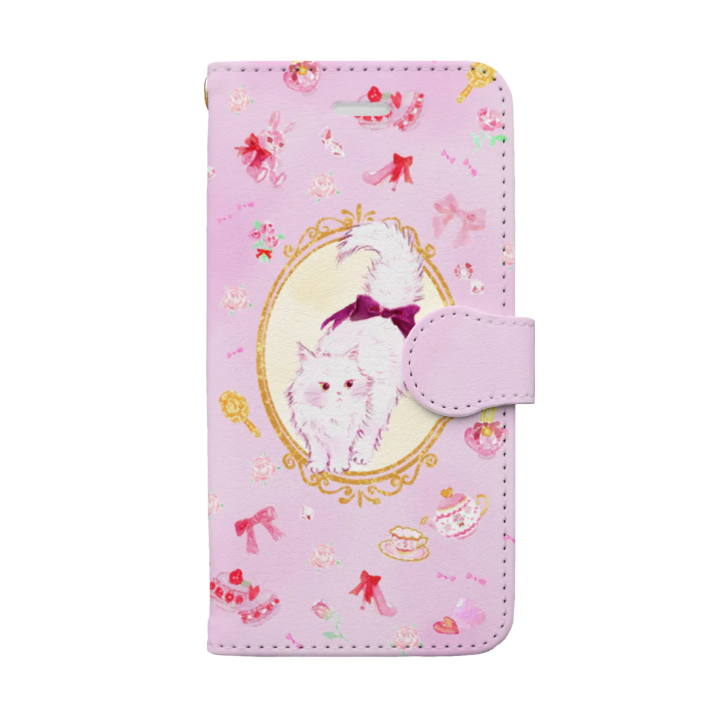  みけ　みわ子のピンクキャット Book-Style Smartphone Case