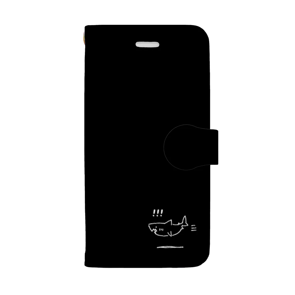 描いたものグッズ化置き場のむてきの空飛ぶサメちゃん手帳型ケース（黒／小さめサイズ用） Book-Style Smartphone Case
