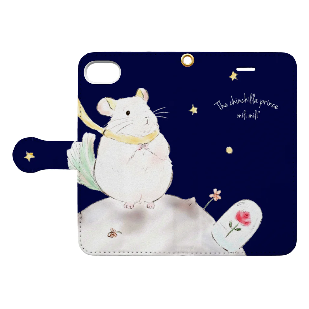 ぽこじろう雑貨店  mili mili (ミリミリ)のチンチラ星の王子さま Book-Style Smartphone Case:Opened (outside)