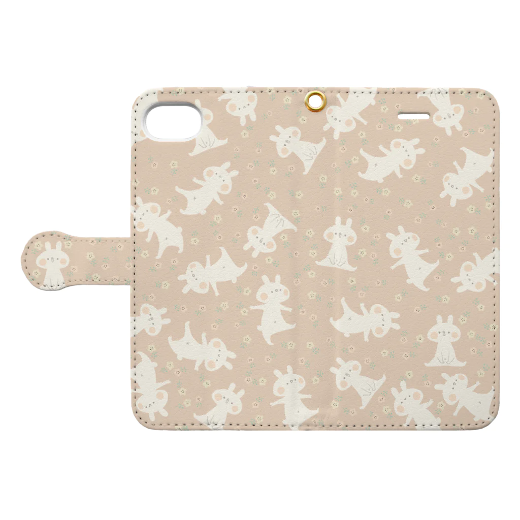 ＊momochy shop＊のお花とうさぎ(ピンク) Book-Style Smartphone Case:Opened (outside)