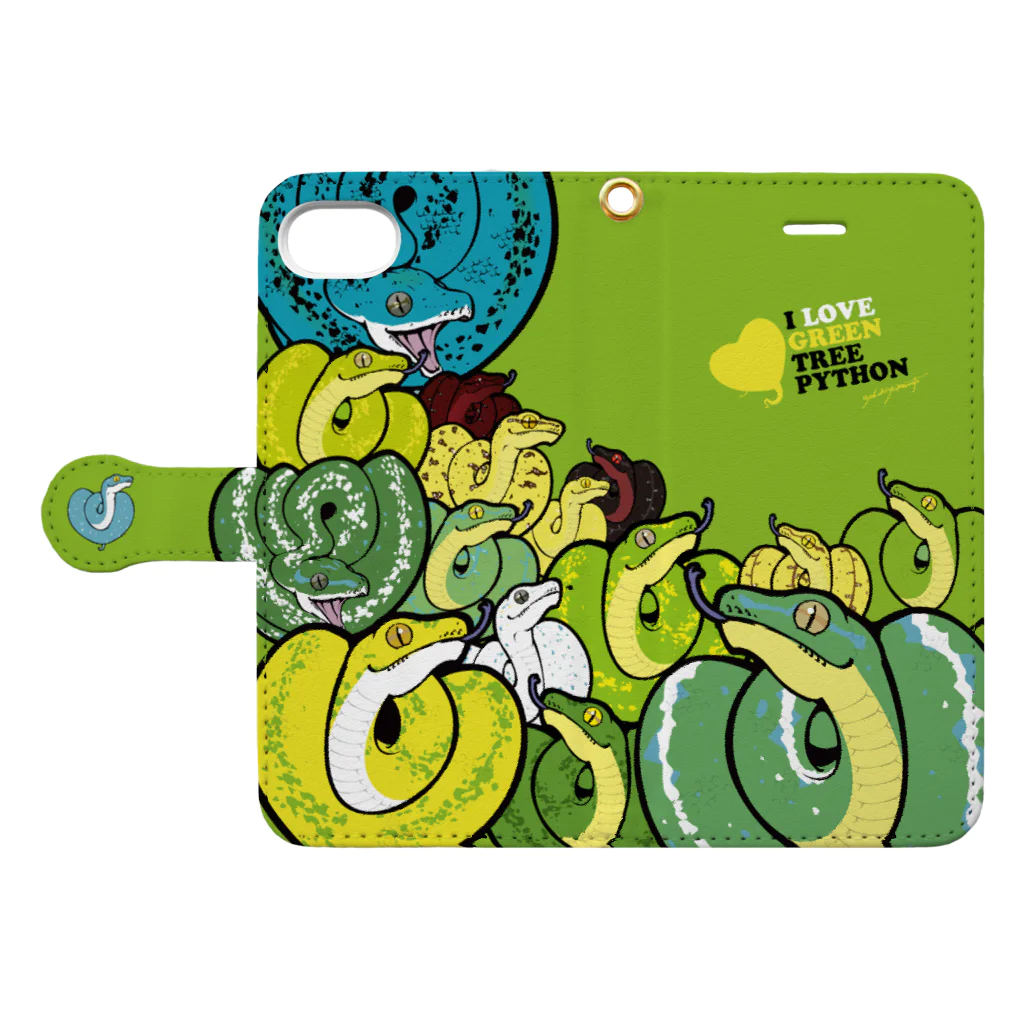 HERP MODA by ヤマモトナオキのグリーンパイソンGREEN Book-Style Smartphone Case:Opened (outside)