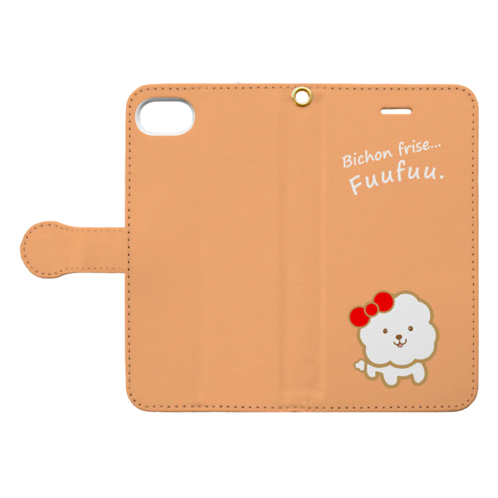 コロ。COLOM.犬いぬdogリボングッズ.のビションフリーゼ犬【ふぅふぅ】＃105 Book-Style Smartphone Case:Opened (outside)