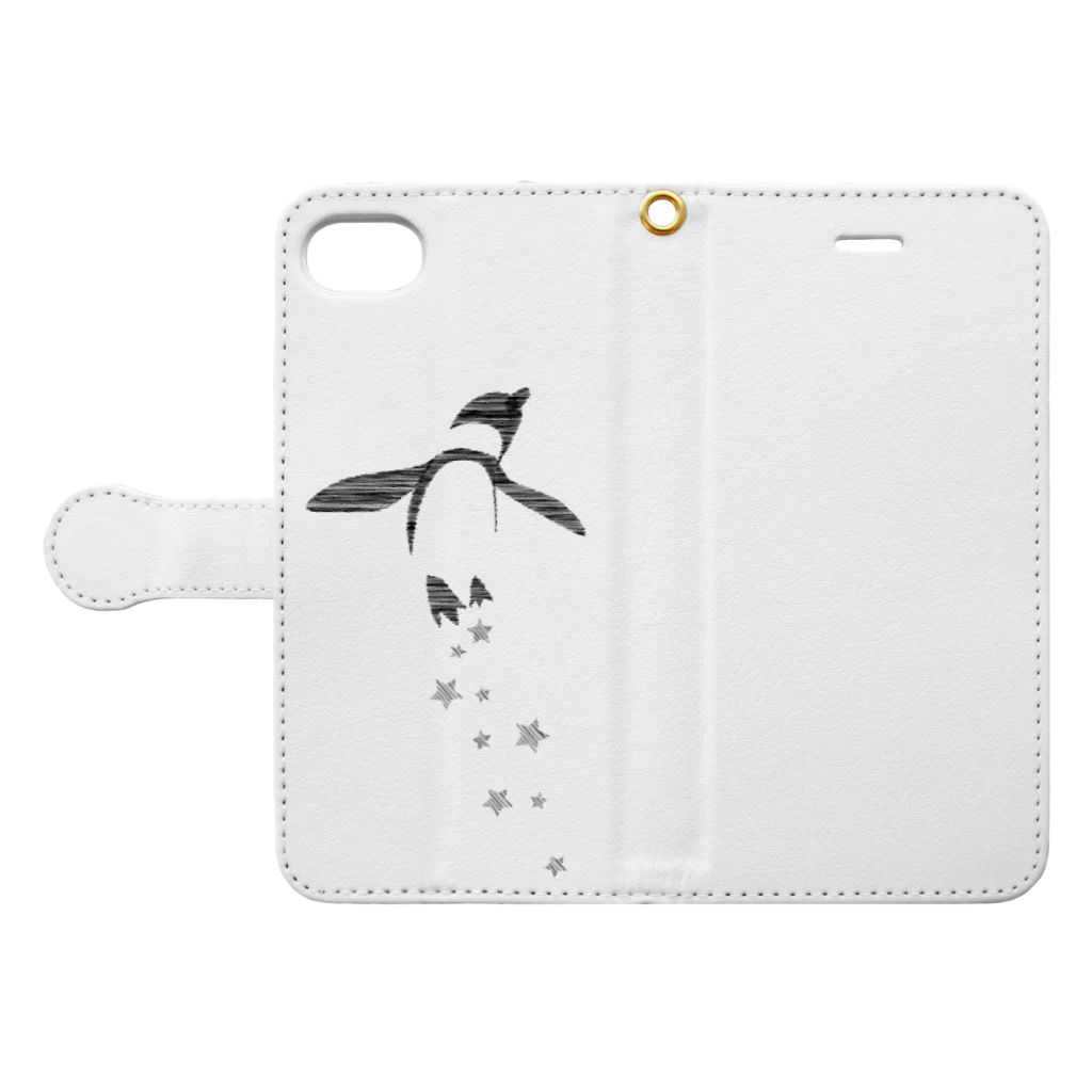 sarada-netの星飛びペンギン Book-Style Smartphone Case:Opened (outside)