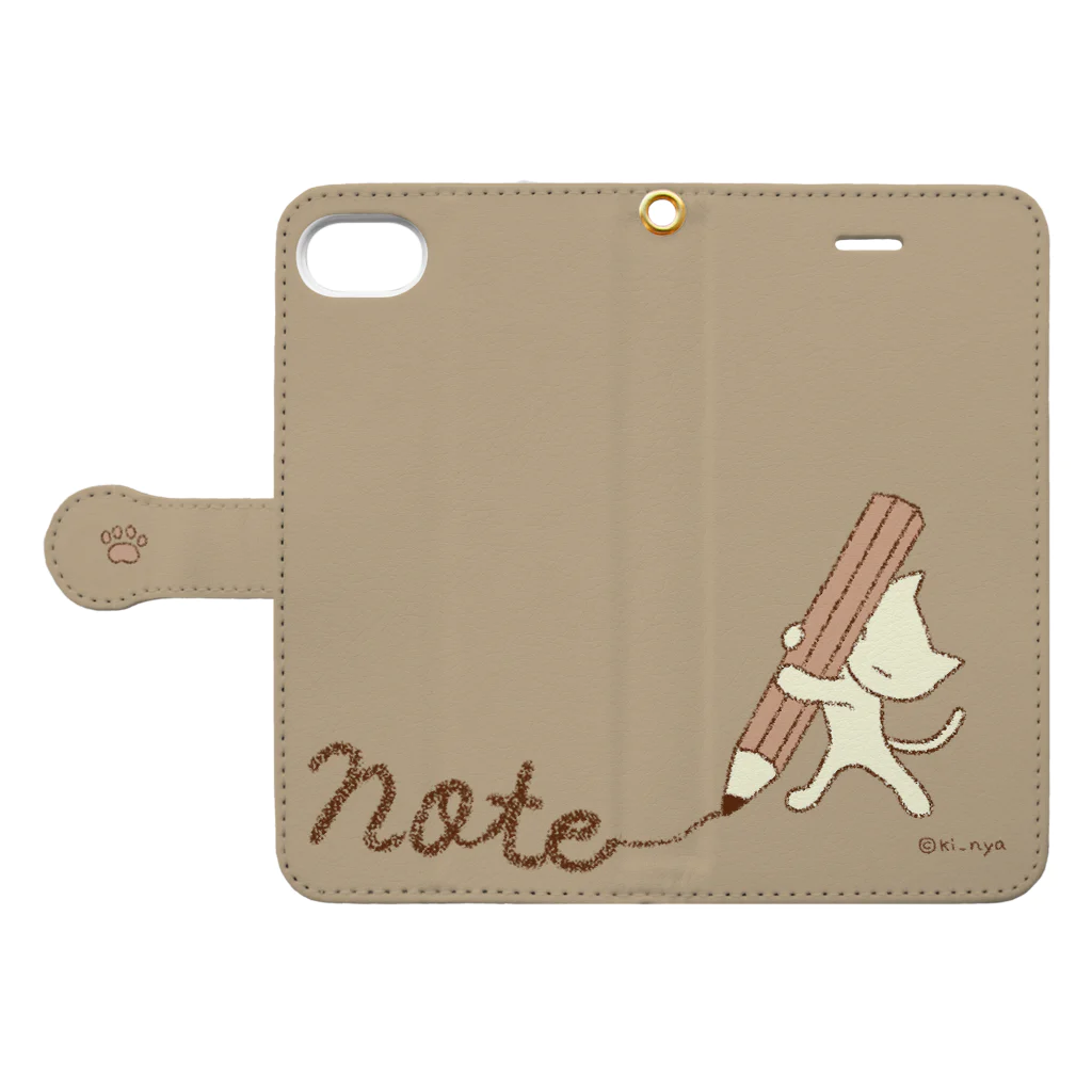 キーニャニャ！のえんぴつねこ（カフェオレ） Book-Style Smartphone Case:Opened (outside)