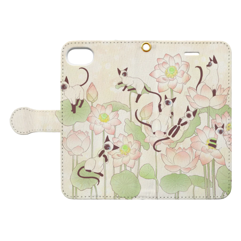 OSORAの蓮の花とシャム猫 Book-Style Smartphone Case:Opened (outside)