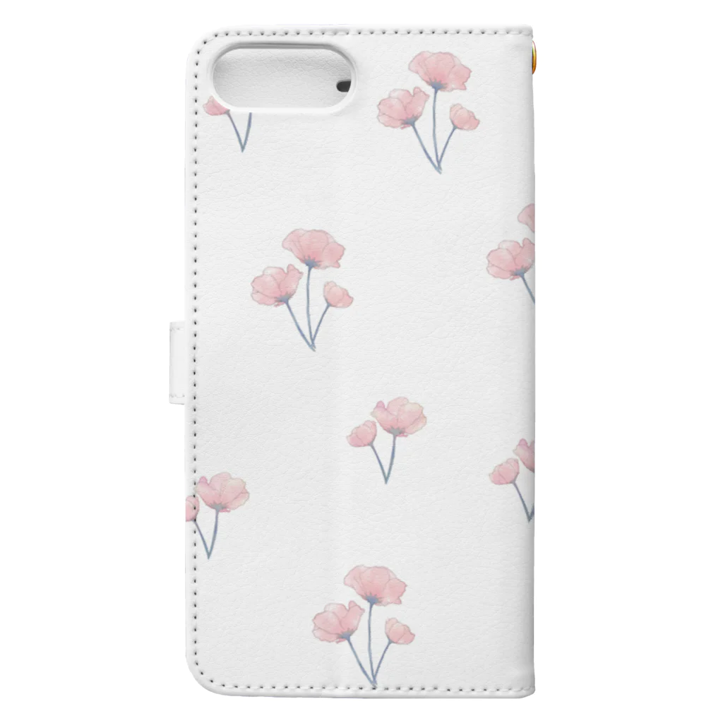 kuroki  miyaの清楚な水彩ピンクの花柄 Book-Style Smartphone Case :back