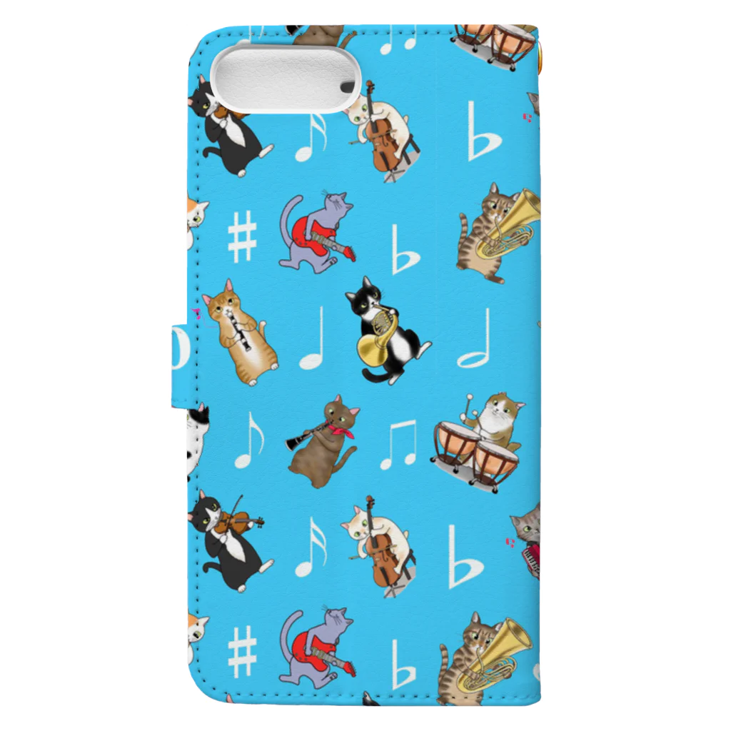 Ａｔｅｌｉｅｒ　Ｈｅｕｒｅｕｘのにゃんこの音楽隊ＰＡＲＴ２〈ブルー〉 Book-Style Smartphone Case :back