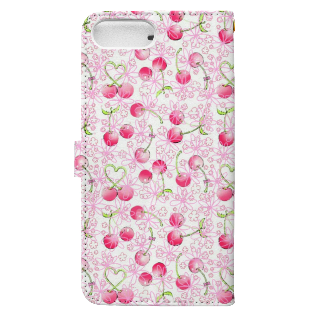 わかなつむSHOPのsweet Cherry ホワイト Book-Style Smartphone Case :back