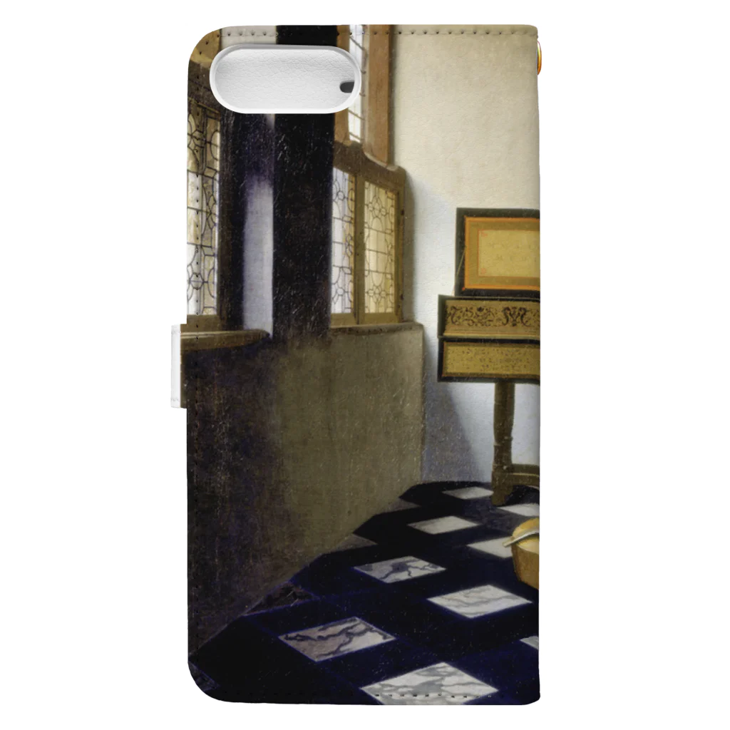 Art Baseの音楽の稽古 / フェルメール (Lady at the Virginal with a Gentleman (The Music Lesson) 1665) Book-Style Smartphone Case :back