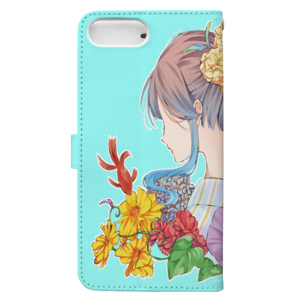 オリジナル雑貨店『ホットドッグ』の夏の浴衣美人　手帳型iPhoneケース Book-Style Smartphone Case :back