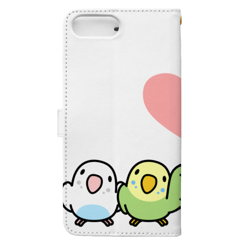 まめるりはことりのハイタッチなかよしセキセイインコ【まめるりはことり】 Book-Style Smartphone Case :back