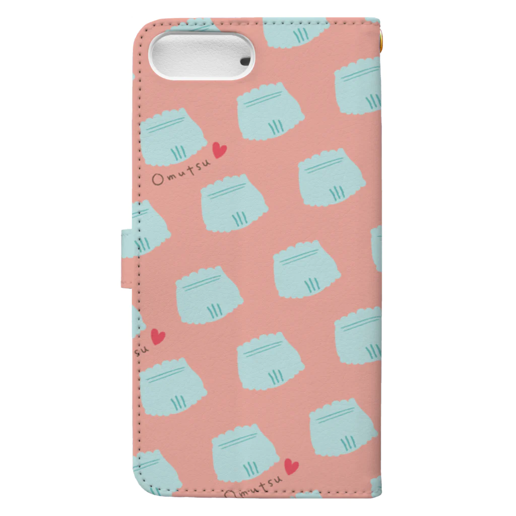 どんどんキッズ*デザインroomのオムツパレード ピンク Book-Style Smartphone Case :back