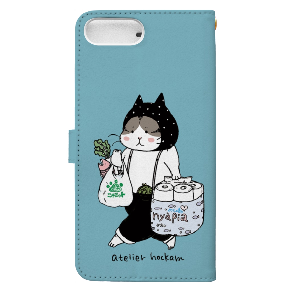 ほっかむねこ屋（アトリエほっかむ）のトイレねこ　お買い物ねこ　ブルー Book-Style Smartphone Case :back