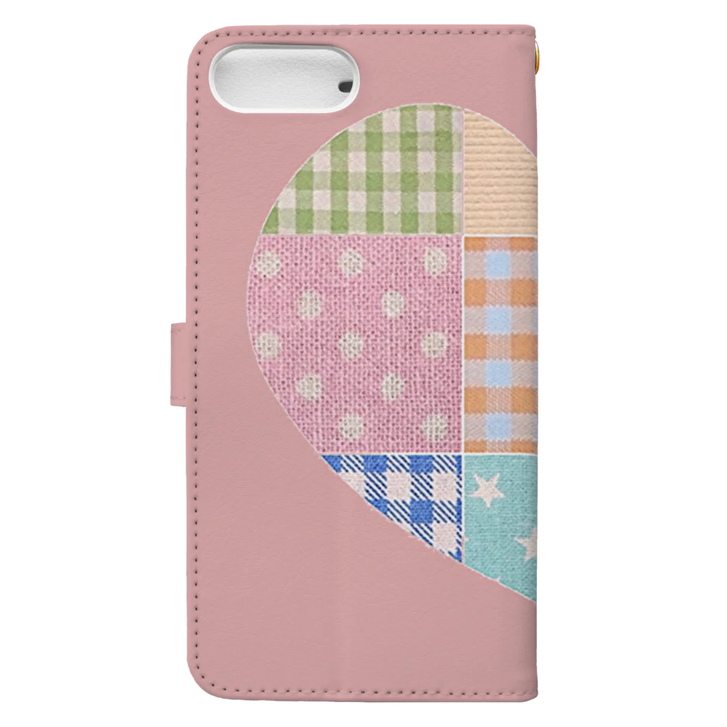 merongのハートのパッチワーク風＆ピンク♪ Book-Style Smartphone Case :back