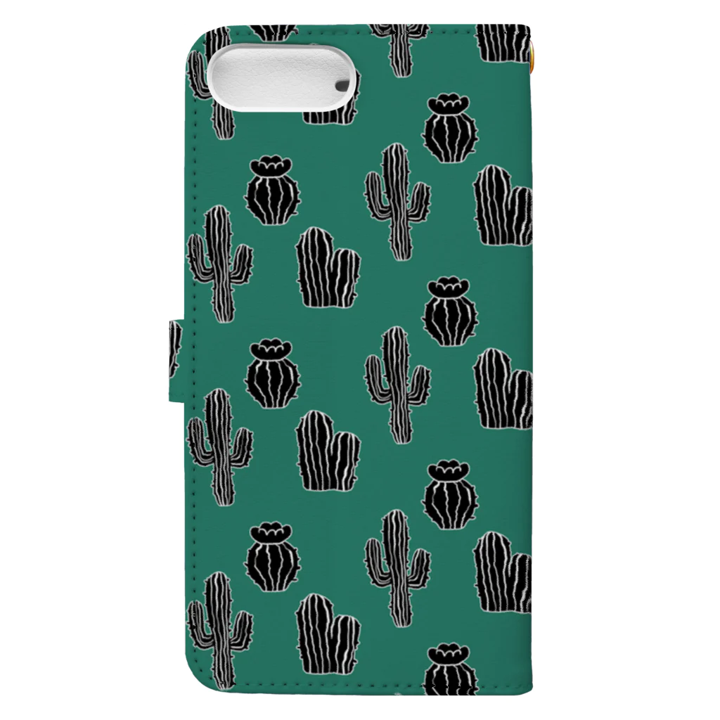 れなしやのモノクロ サボテン🌵×グリーン Book-Style Smartphone Case :back