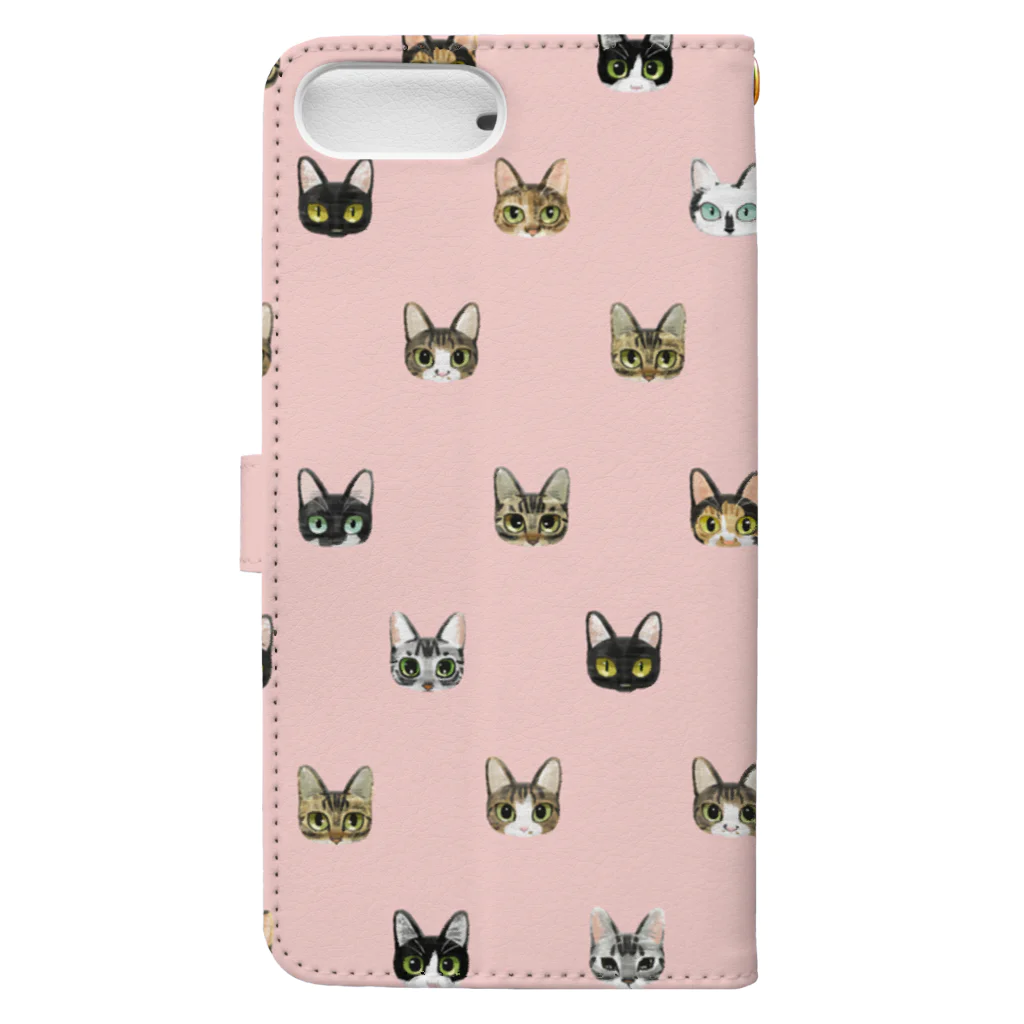 イラストレーター いしいたつやのねこまみれピンク Book-Style Smartphone Case :back