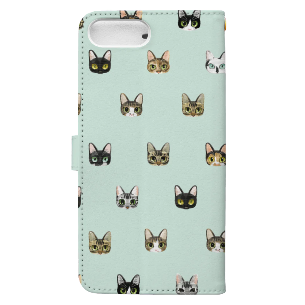 イラストレーター いしいたつやのねこまみれグリーン Book-Style Smartphone Case :back