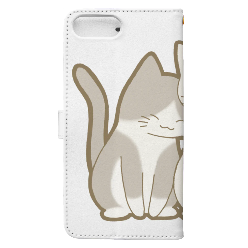 かわいいもののおみせ　いそぎんちゃくの仲良し猫　灰白ハチワレ&白 Book-Style Smartphone Case :back