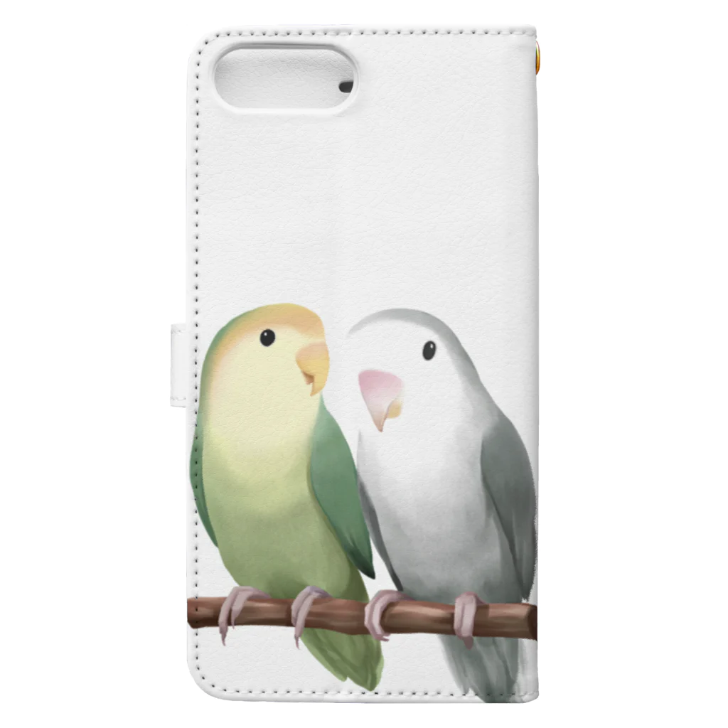 まめるりはことりのコザクラインコ　モーブとオリーブ【まめるりはことり】 Book-Style Smartphone Case :back