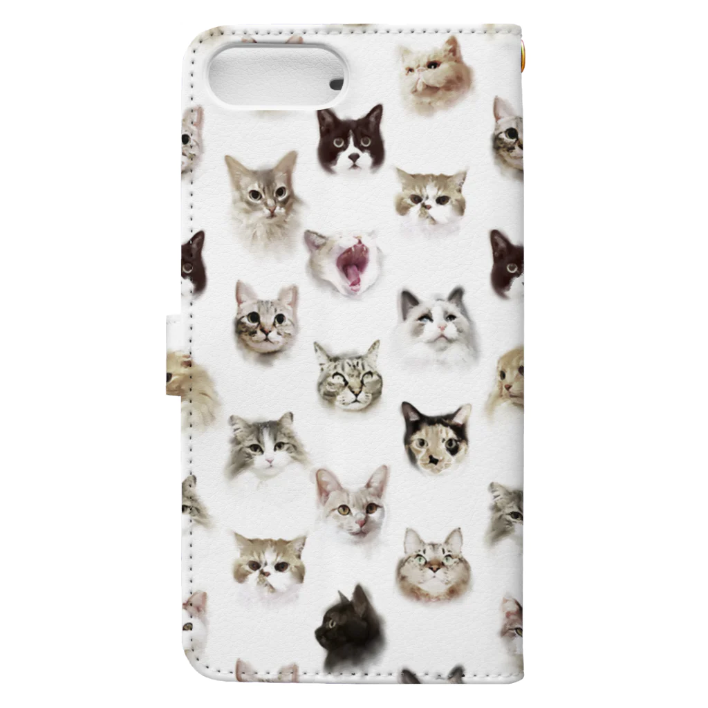 待兼山カオス製作所のアンティークな猫ドット柄 Book-Style Smartphone Case :back