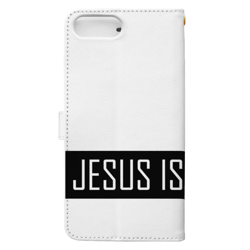 PRAISEのJESUS IS THE LORD(黒） 手帳型スマホケースの裏面