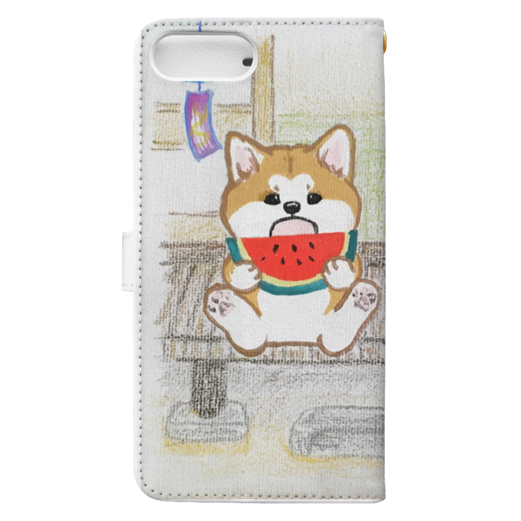 春風工房の縁側の秋田犬 Book-Style Smartphone Case :back