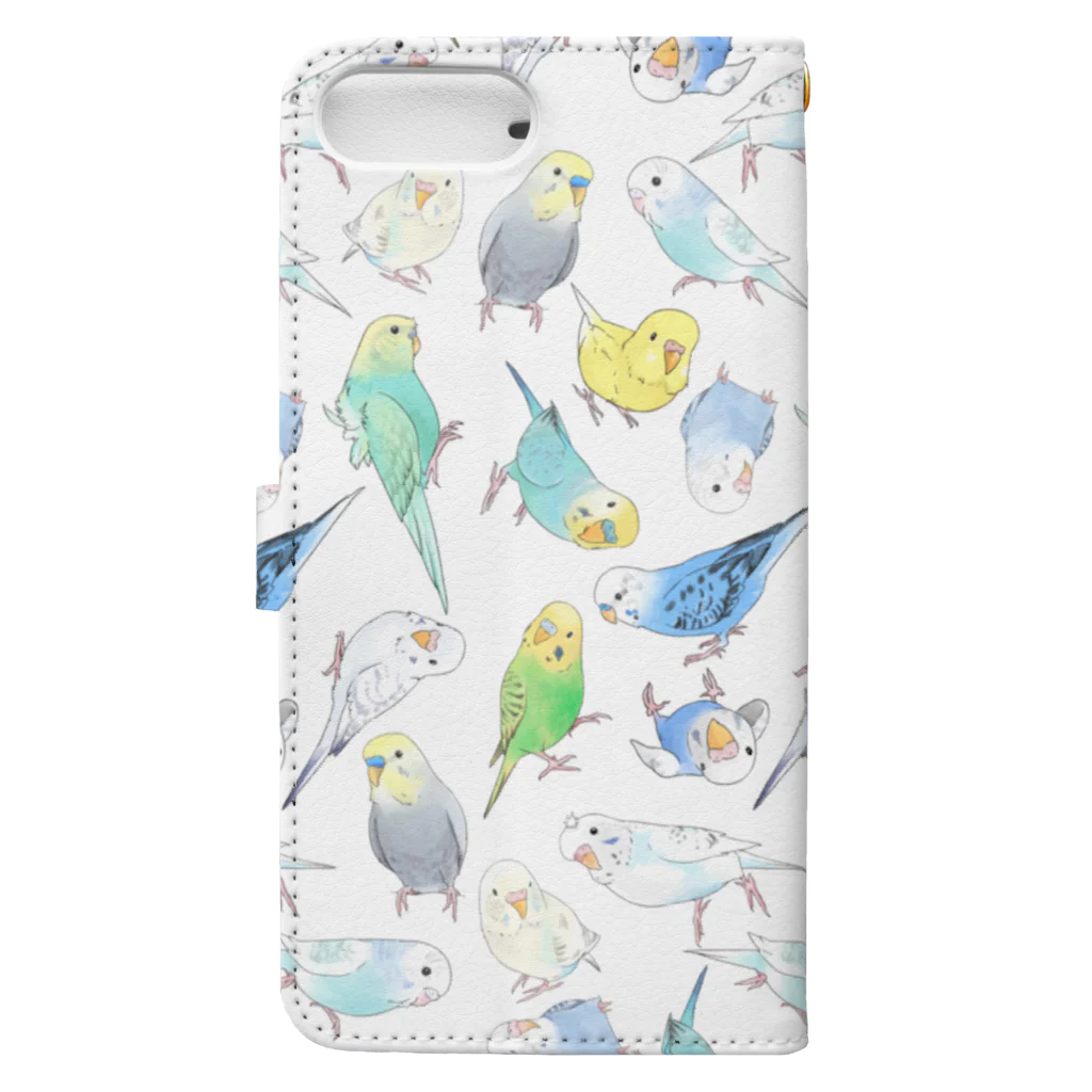 まめるりはことりのたくさんセキセイインコちゃん【まめるりはことり】 Book-Style Smartphone Case :back