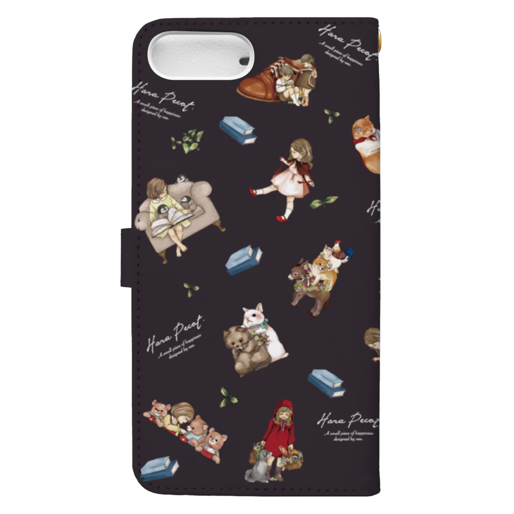 sae. のHara Pecotな童話 （ブラック）　Iphone6s/6/6 Plus/8/7/SE/8 Plus/7Plus用配置 Book-Style Smartphone Case :back