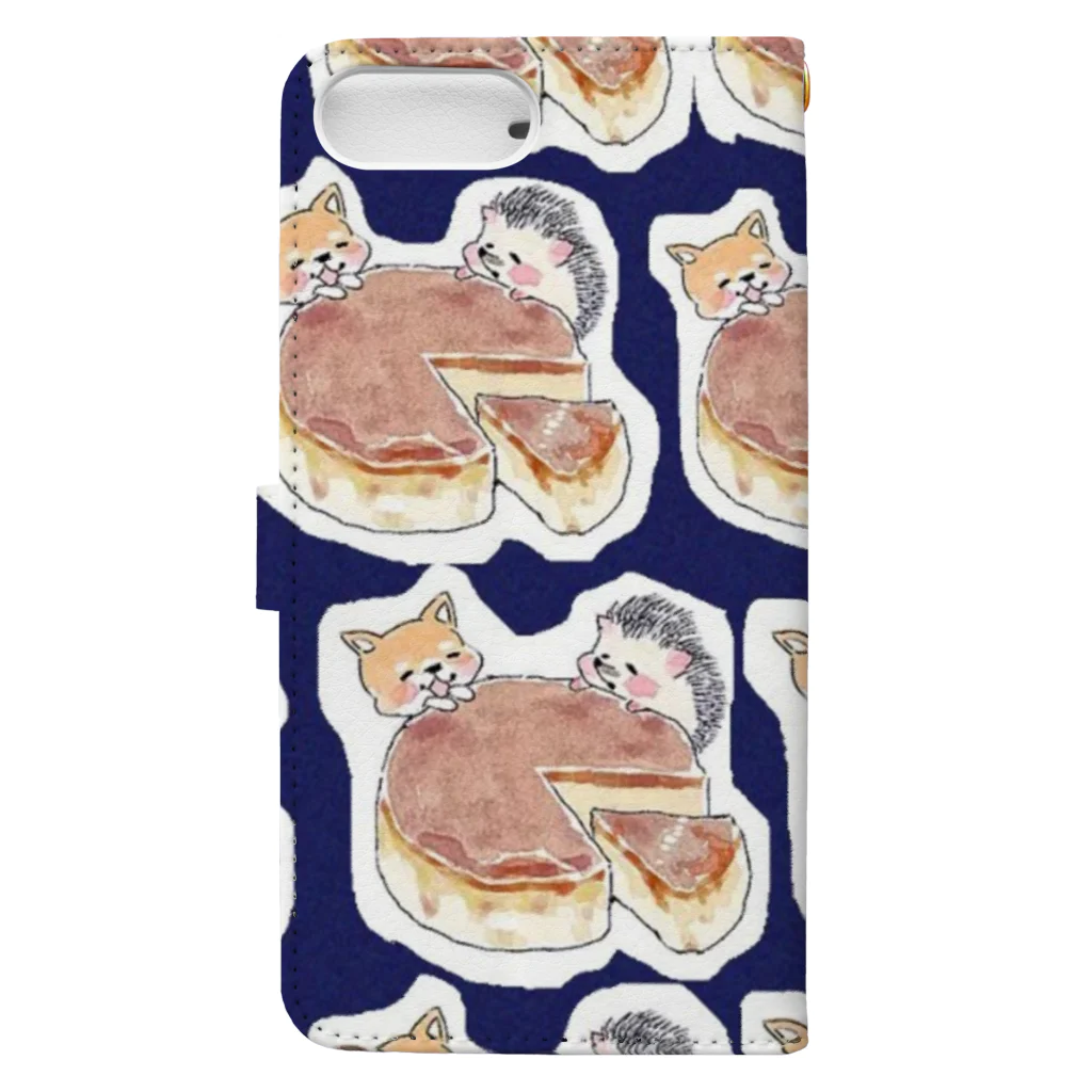 qunqunの犬とハリネズミ仲良し食事（紺） Book-Style Smartphone Case :back