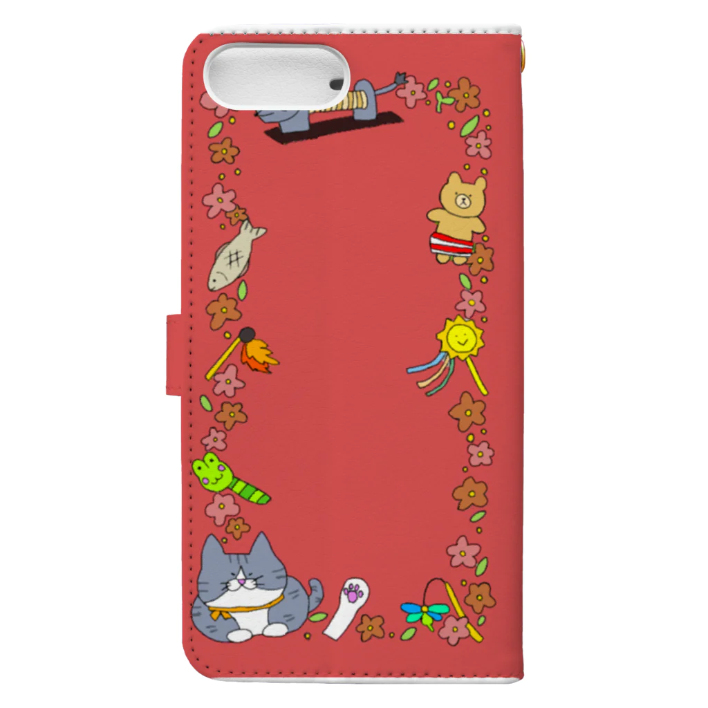 シーズー愛の花柄シーズー〜猫を添えて〜RED〜 Book-Style Smartphone Case :back