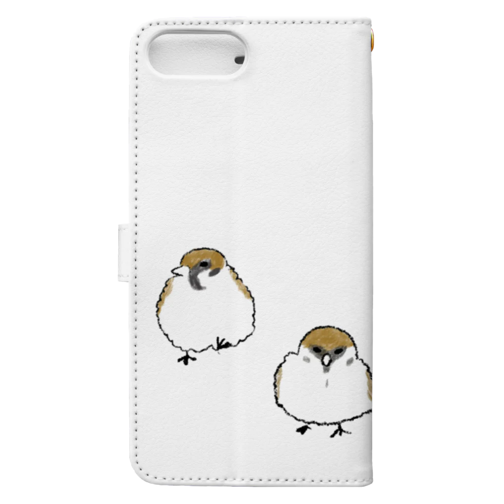 文鳥うさぎ猫とりTシャツスマホケース-facileのふくらすずめ Book-Style Smartphone Case :back