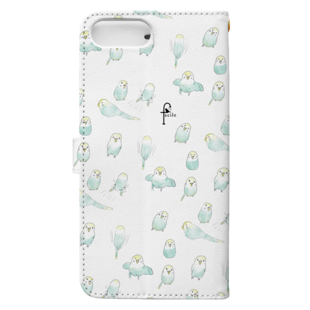 文鳥うさぎ猫とりTシャツスマホケース-facileのセキセイインコ（レインボー）ラッシュ Book-Style Smartphone Case :back