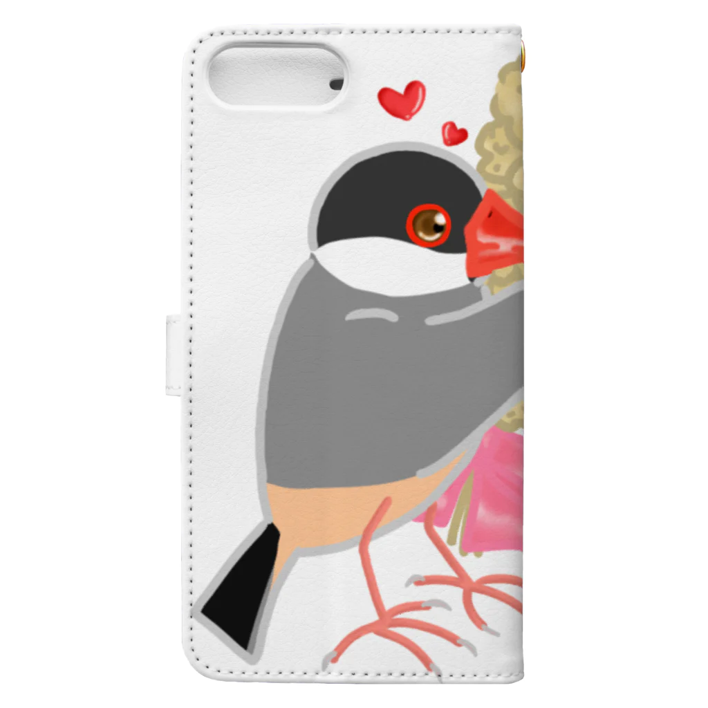 Lily bird（リリーバード）の粟穂をプレゼント 桜&白文鳥 Book-Style Smartphone Case :back