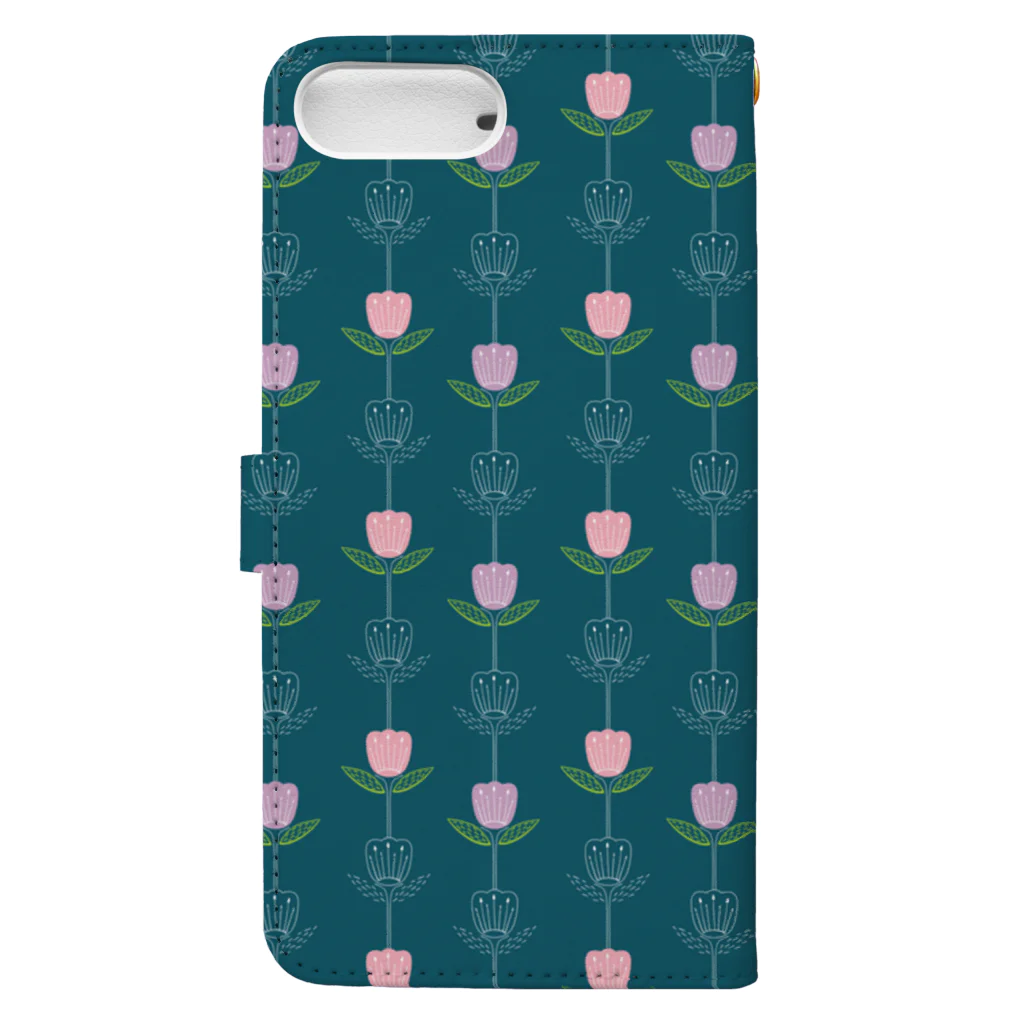 SANKAKU DESIGN STOREのシックモダンな北欧のお花3色。 D/min Book-Style Smartphone Case :back