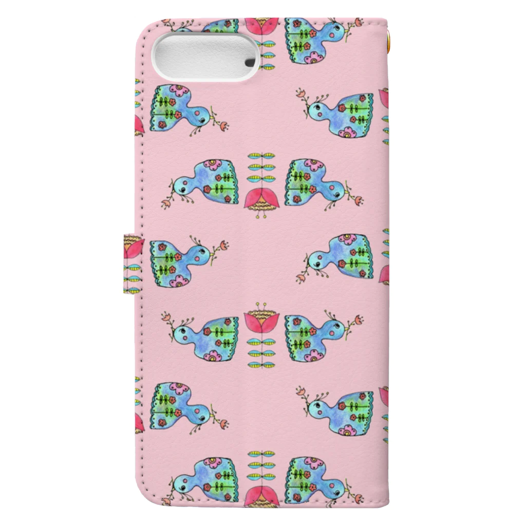 toyatoyaのほのぼのシリーズ　free bird ピンク Book-Style Smartphone Case :back