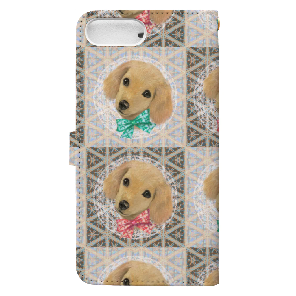 NORIMA'S SHOP のかわいいダックスフントの子犬とチェック柄のパターン Book-Style Smartphone Case :back