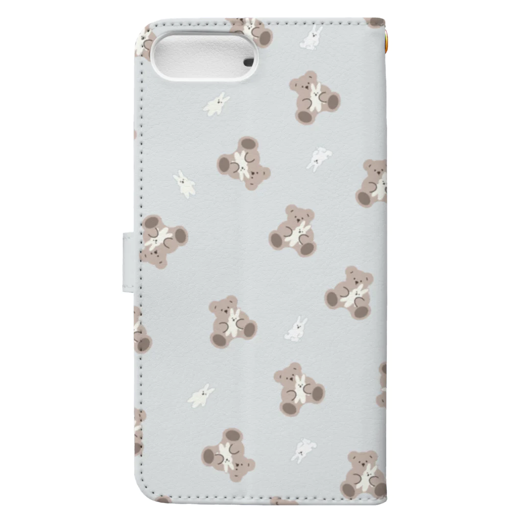 papiko くまさんの【グレー】 kuma with usagi 総柄 Book-Style Smartphone Case :back