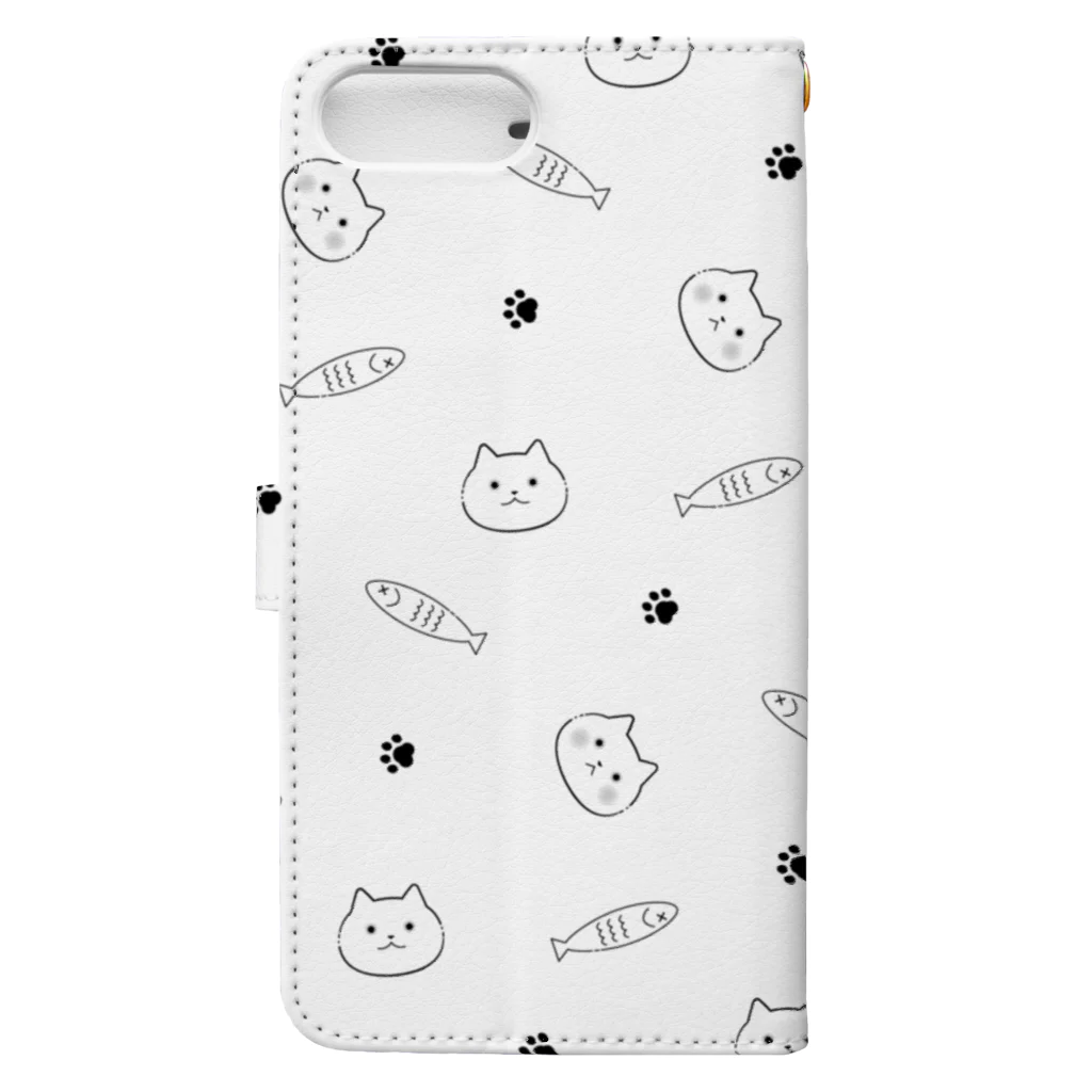 もこはる＊HiNA:＊のねことさかな　パターン柄 Book-Style Smartphone Case :back