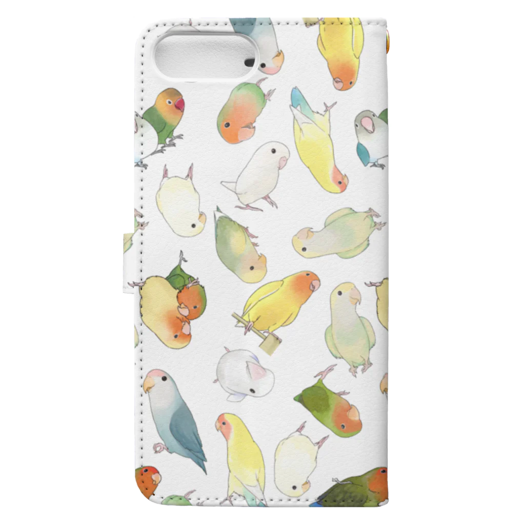 まめるりはことりのたっぷりラブバード（コザクラインコ・ボタンインコ）ちゃん【まめるりはことり】 Book-Style Smartphone Case :back