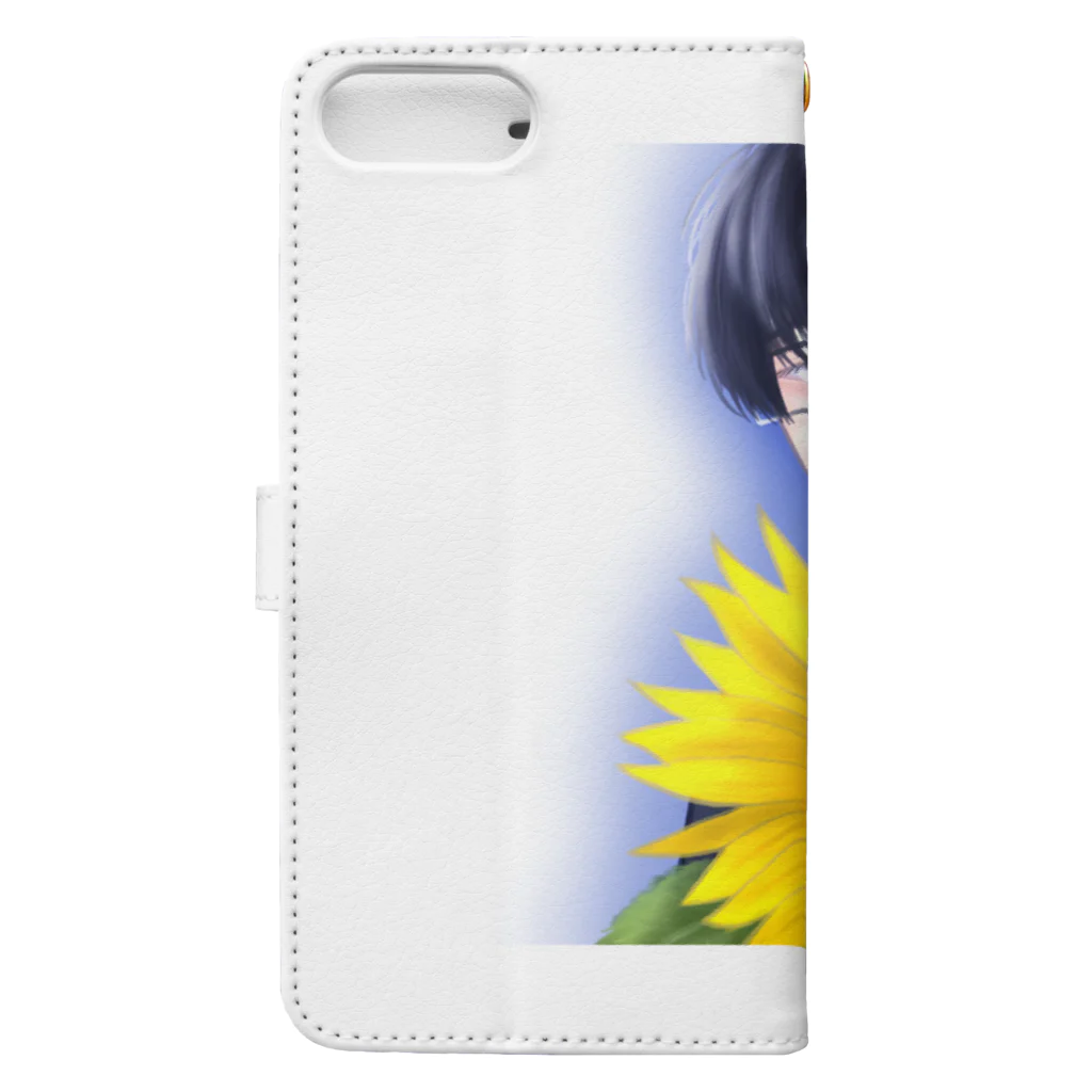 夜店の学ラン少年と花「向日葵」 Book-Style Smartphone Case :back